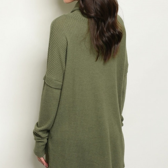 WAFFLE KNIT COWL NECK TUNIC TOP - Picture 3 of 8